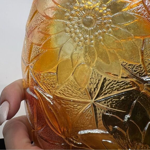 Vintage Marigold Floral Indiana Carnival Glass Oval Candy Dish Bowl Relish Bowl - Picture 11 of 11